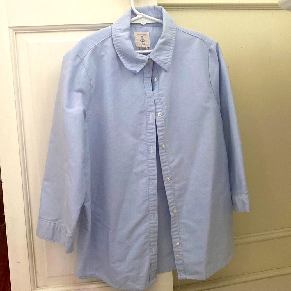 Blue button up lands end top